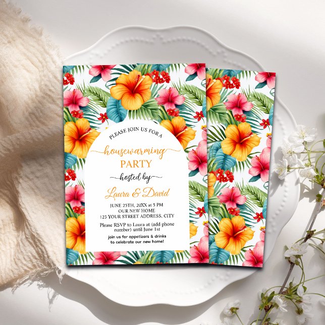 Colorful Hibiscus Floral Housewarming Party Invitation (Creator Uploaded)