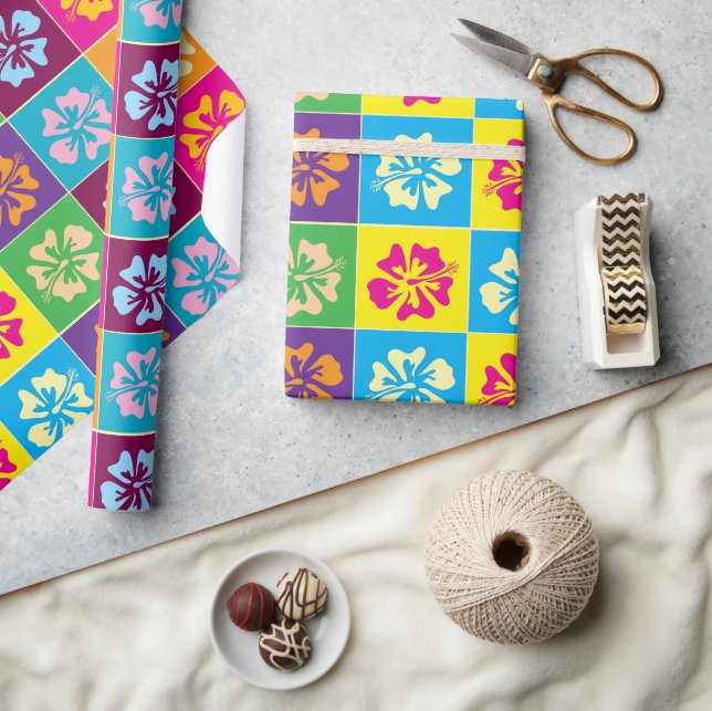 Colorful Hibiscus flower pattern design custom Wrapping Paper (Crafts)
