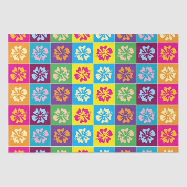 Colorful Hibiscus flower pattern gift wrap Tissue Paper (Front)