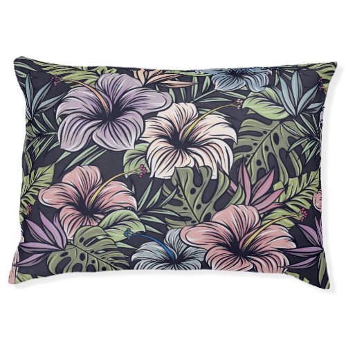 Colorful Hibiscus Flowers Dog Bed