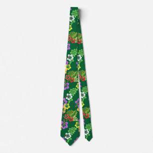Colorful Hibiscus Flowers in Green Neck Tie