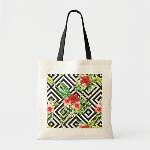 Colorful Hibiscus  Geometric Modern Background Tote Bag
