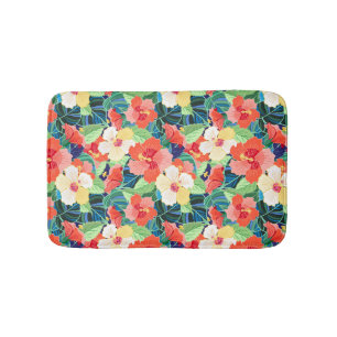 Colorful Hibiscus Pattern Bath Mat