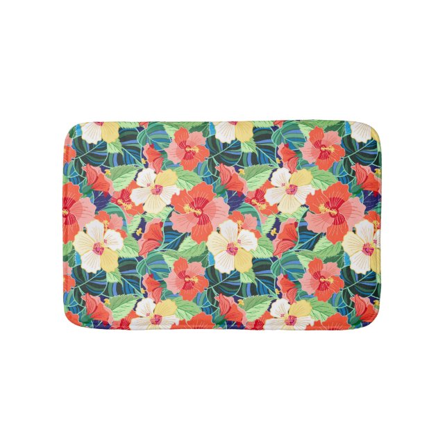 Colorful Hibiscus Pattern Bath Mat (Front)