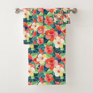 Colorful Hibiscus Pattern Bath Towel Set