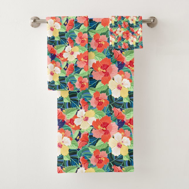 Colorful Hibiscus Pattern Bath Towel Set (Insitu)