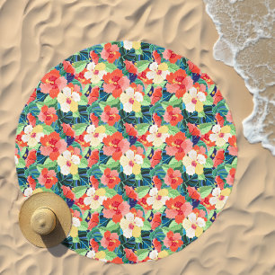 Colorful Hibiscus Pattern Beach Towel