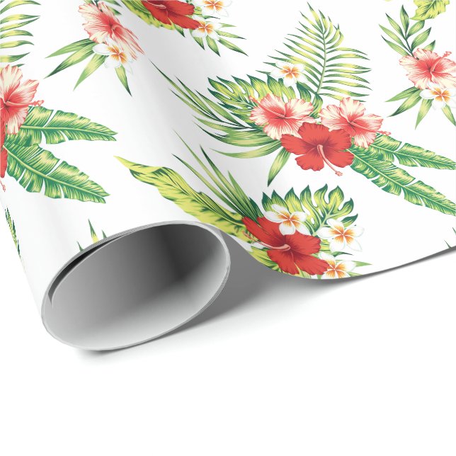 Colorful Hibiscus Pattern Custom Background Wrapping Paper (Roll Corner)
