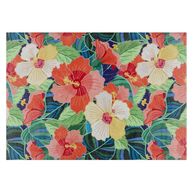 Colorful Hibiscus Pattern Cutting Board (Front)