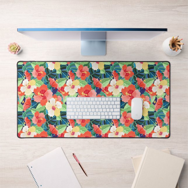 Colorful Hibiscus Pattern Desk Mat (Office 1)