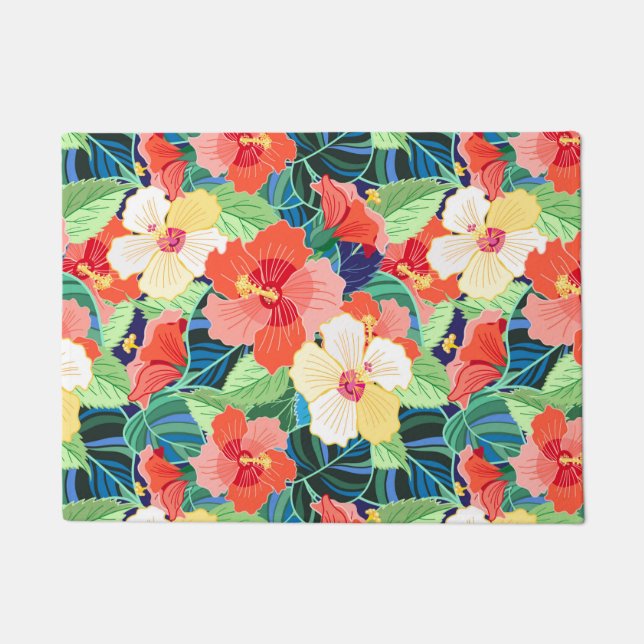 Colorful Hibiscus Pattern Doormat (Front)