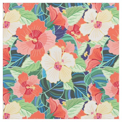Colorful Hibiscus Pattern Fabric