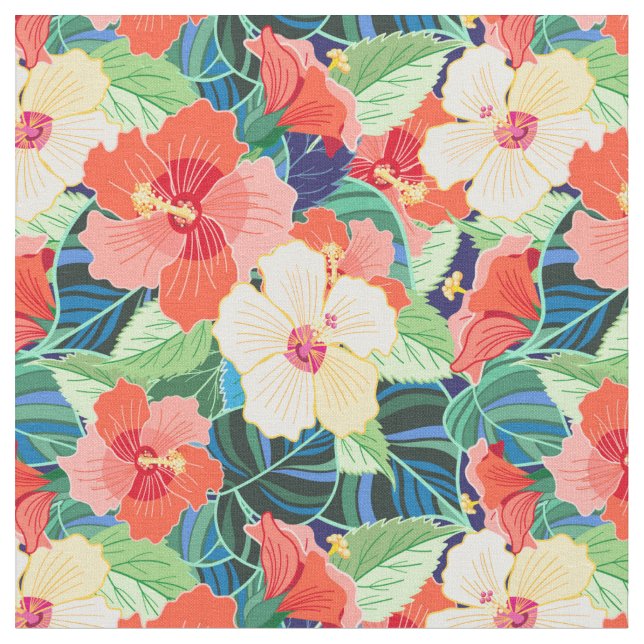 Colorful Hibiscus Pattern Fabric (Close Up)