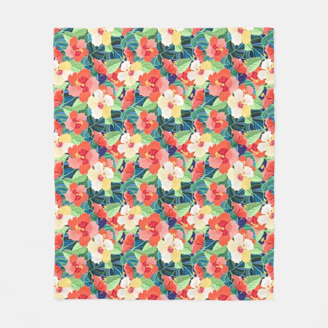 Colorful Hibiscus Pattern Fleece Blanket (Front)