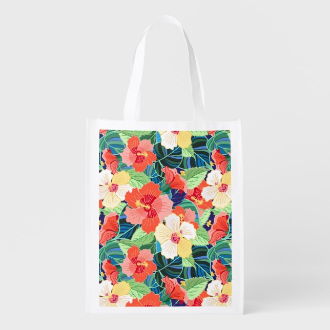 Colorful Hibiscus Pattern Grocery Bag (Front)
