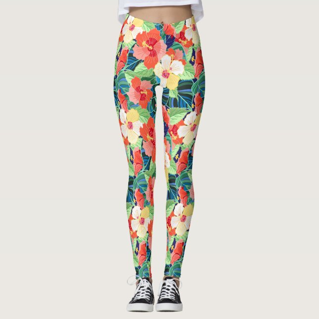 Colorful Hibiscus Pattern Leggings (Front)