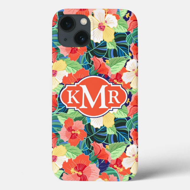 Colorful Hibiscus Pattern | Monogram Case-Mate iPhone Case (Back)