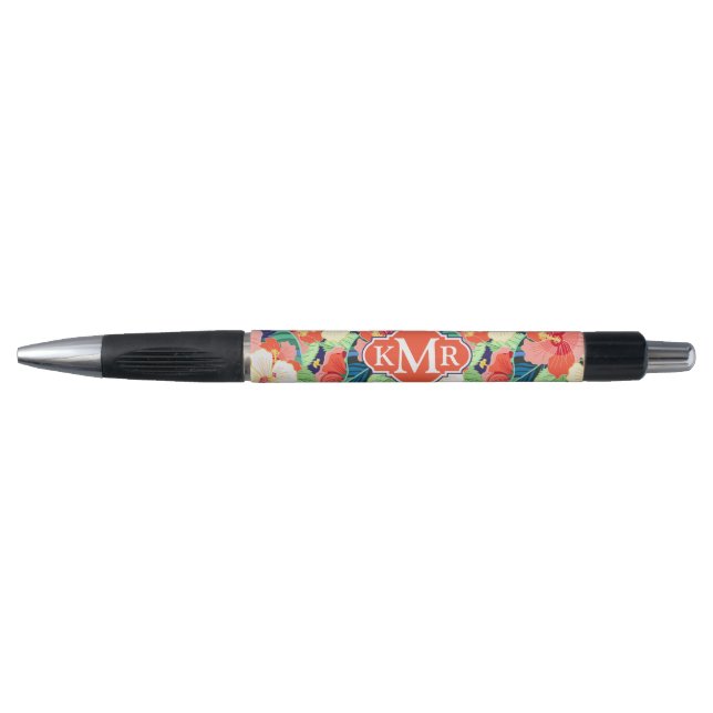 Colorful Hibiscus Pattern | Monogram Pen (Front)