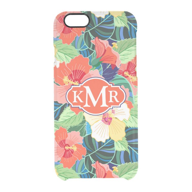 Colorful Hibiscus Pattern | Monogram Uncommon iPhone Case (Back)