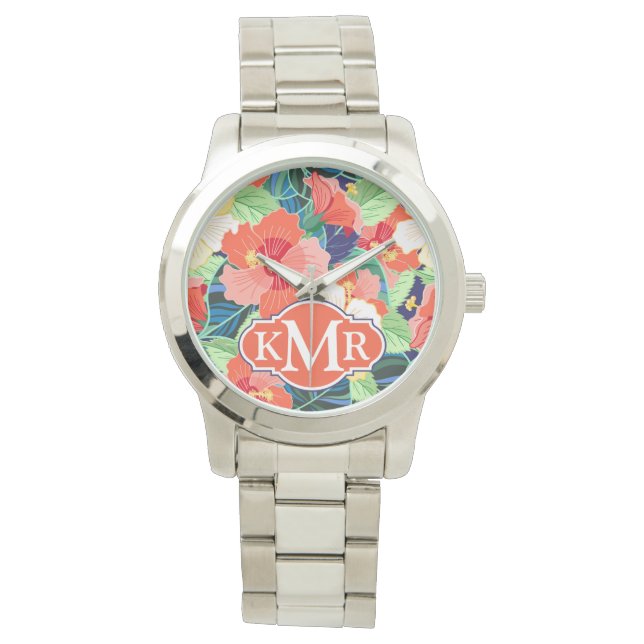 Colorful Hibiscus Pattern | Monogram Watch (Front)