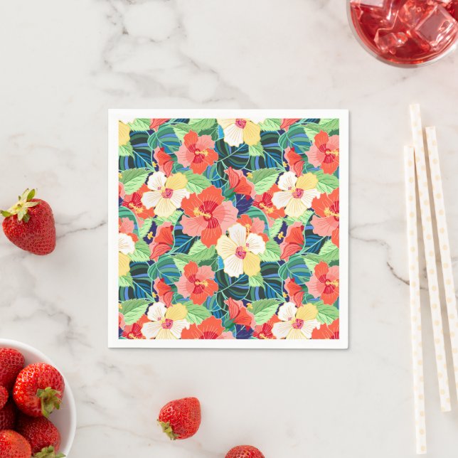 Colorful Hibiscus Pattern Napkins (Insitu)