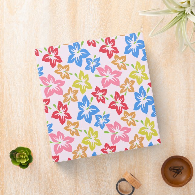 Colorful Hibiscus, Pattern Of Flowers 3 Ring Binder (In Situ)