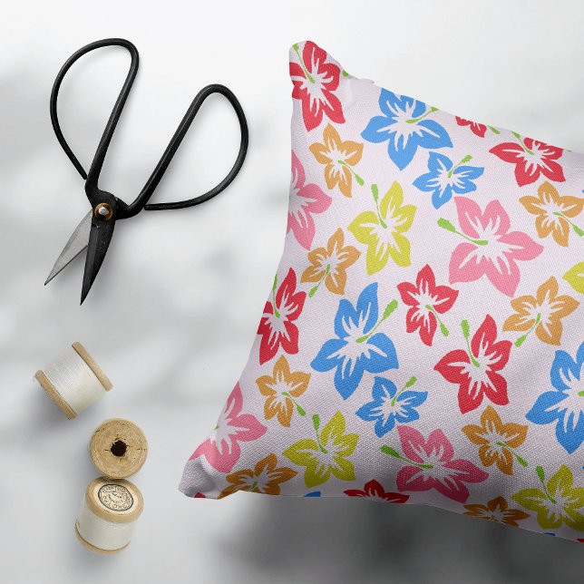 Colorful Hibiscus, Pattern Of Flowers Accent Pillow (Creator Uploaded)