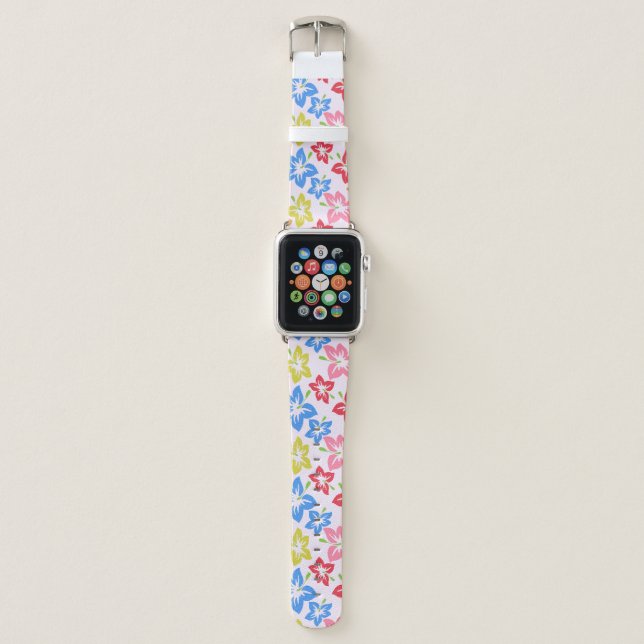 Colorful Hibiscus, Pattern Of Flowers Apple Watch Band (Front)