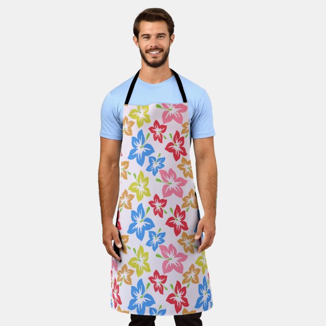 Colorful Hibiscus, Pattern Of Flowers Apron (Worn)