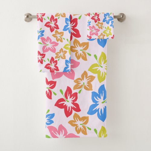 Colorful Hibiscus Pattern Of Flowers Bath Towel Set