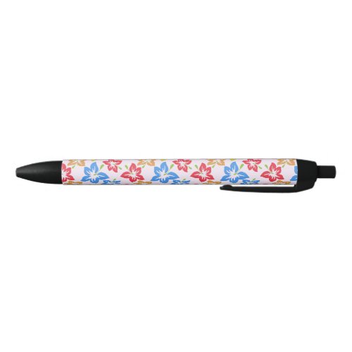Colorful Hibiscus Pattern Of Flowers Black Ink Pen