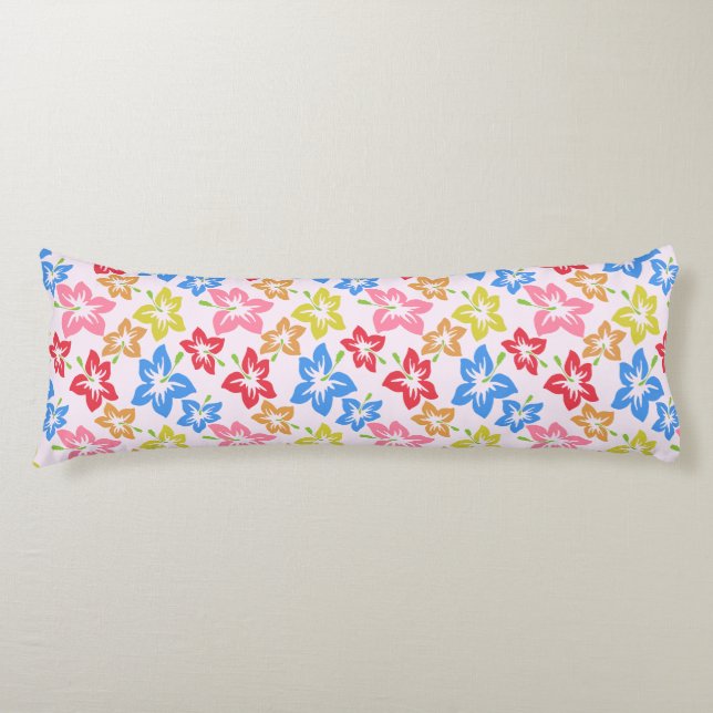 Colorful Hibiscus, Pattern Of Flowers Body Pillow (Front)