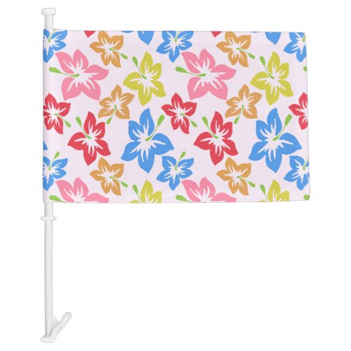 Colorful Hibiscus Pattern Of Flowers Car Flag