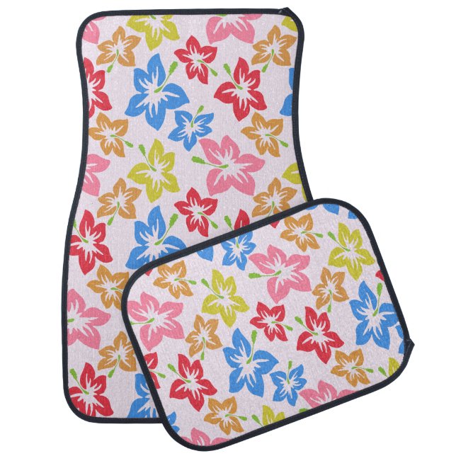 Colorful Hibiscus, Pattern Of Flowers Car Floor Mat (Set)