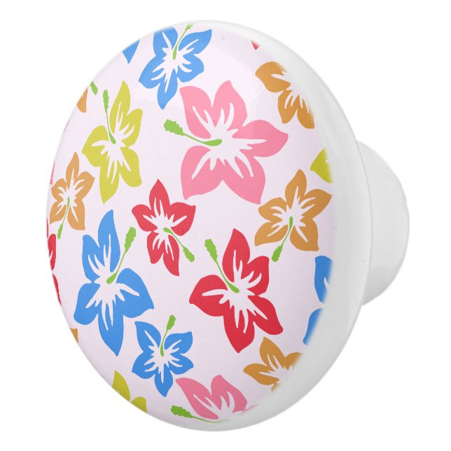 Colorful Hibiscus, Pattern Of Flowers Ceramic Knob (Right)
