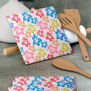 Colorful Hibiscus, Pattern Of Flowers Ceramic Tile