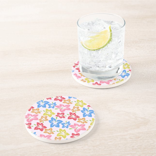 Colorful Hibiscus, Pattern Of Flowers Coaster (Side)