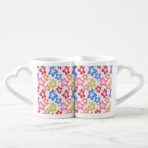 Colorful Hibiscus Pattern Of Flowers Coffee Mug Set