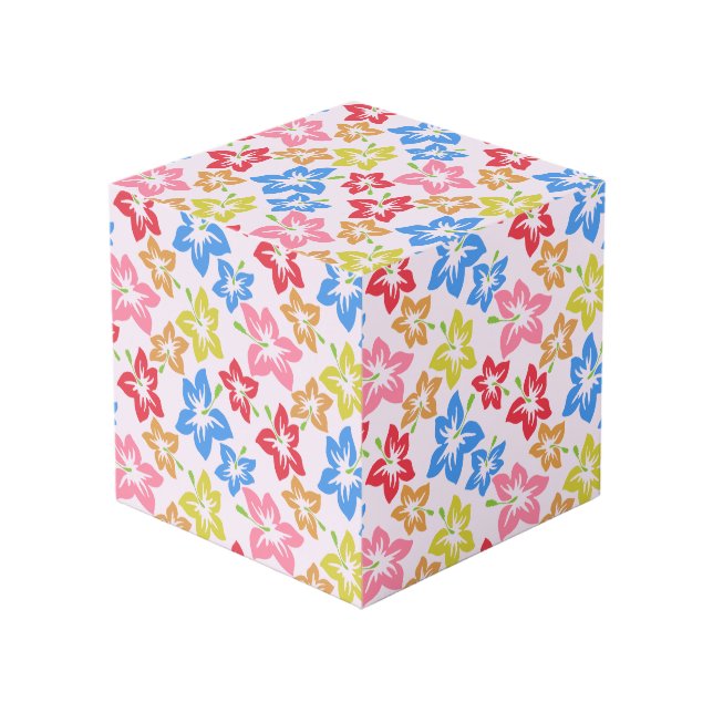 Colorful Hibiscus, Pattern Of Flowers Cube (Front Angled)