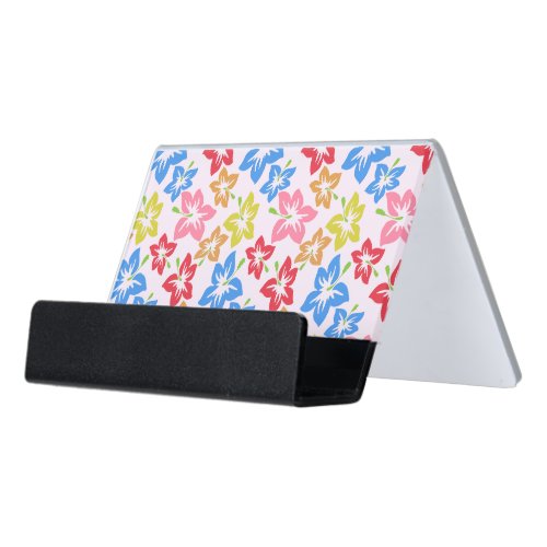 Colorful Hibiscus Pattern Of Flowers Desk Business Card Holder