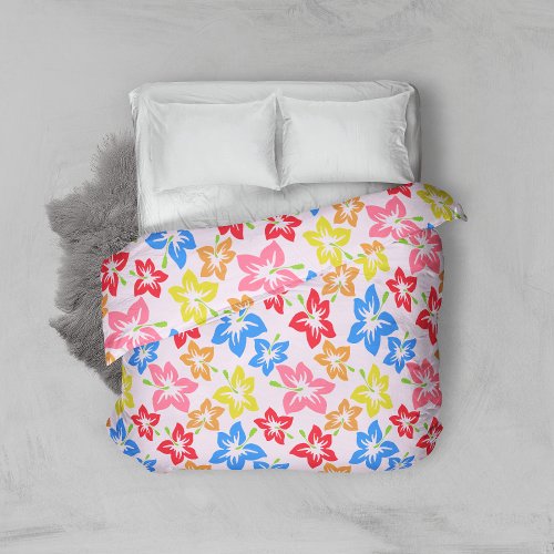 Colorful Hibiscus Pattern Of Flowers Duvet Cover