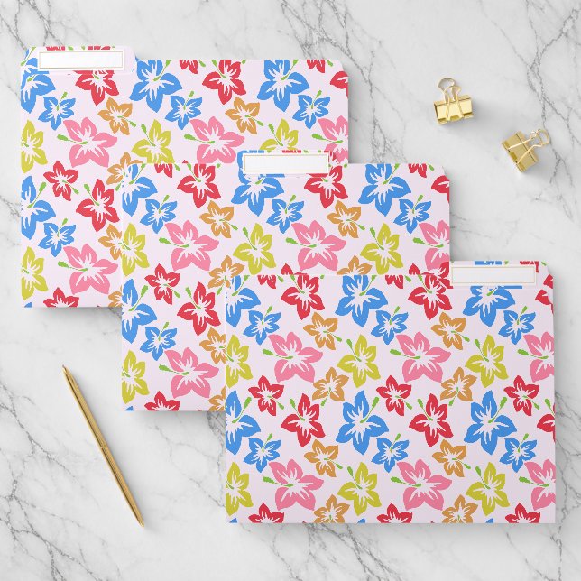 Colorful Hibiscus, Pattern Of Flowers File Folder (Set)