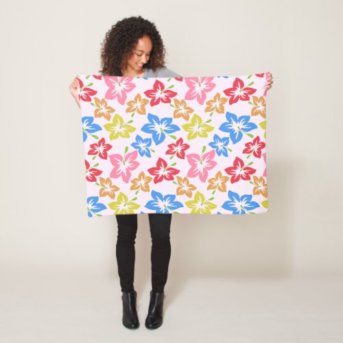 Colorful Hibiscus Pattern Of Flowers Fleece Blanket