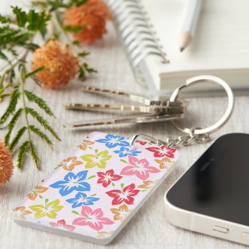 Colorful Hibiscus Pattern Of Flowers Keychain