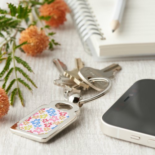 Colorful Hibiscus Pattern Of Flowers Keychain