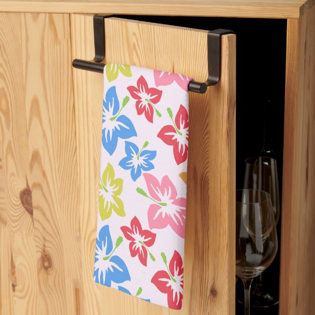 Colorful Hibiscus, Pattern Of Flowers Kitchen Towel (Thirds Fold)