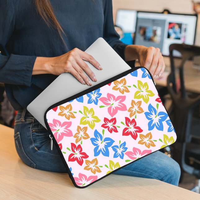 Colorful Hibiscus, Pattern Of Flowers Laptop Sleeve (Creator Uploaded)