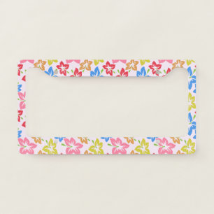Colorful Hibiscus, Pattern Of Flowers License Plate Frame