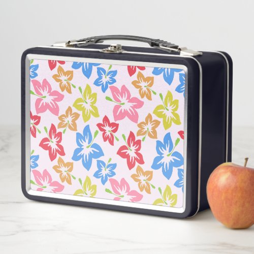 Colorful Hibiscus Pattern Of Flowers Metal Lunch Box