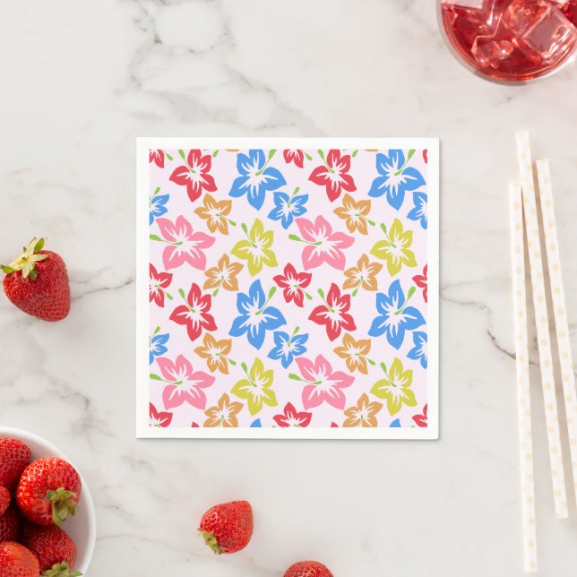 Colorful Hibiscus, Pattern Of Flowers Napkins (Insitu)